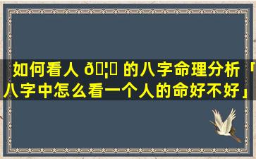 如何看人 🦅 的八字命理分析「八字中怎么看一个人的命好不好」